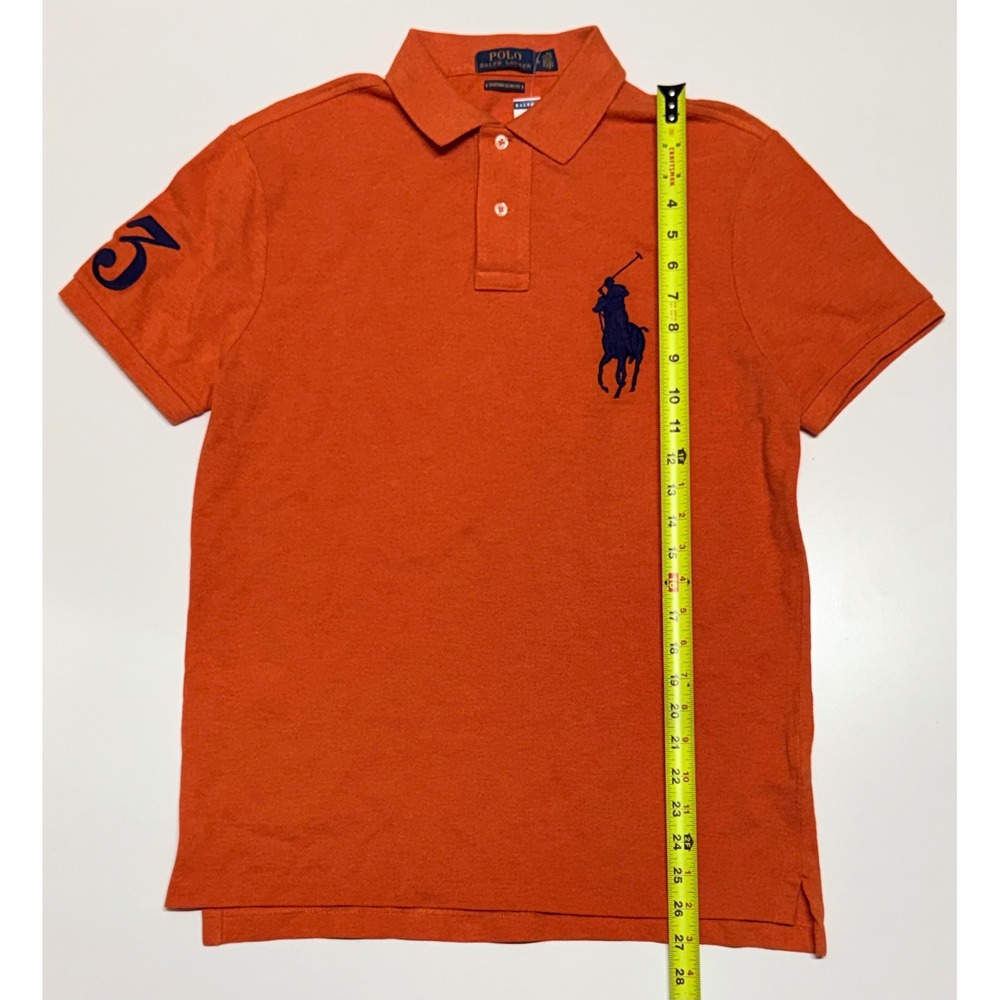 Polo Ralph Lauren Mens Big‎ Pony Custom Slim Fit Polo Shirt Orange Navy Blue M